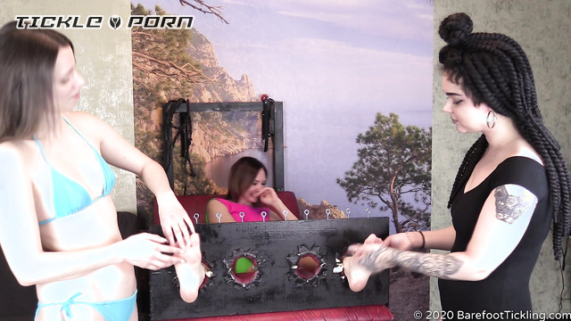 Barefoot Tickling – Adele and Irina tickle small Galina’s soles on the BDSM bench (Part 1 of 4)