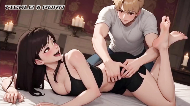 Ticklish Fun: Young Lady in Black Shorts Giggles From the Underside