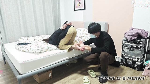 Chinese Tickling TK - Feet tickling punishment for young brunette