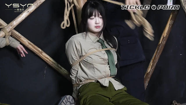 Chinese Tickling TK - Tied to the Tiger Bench: Boots Off, Feet Tickled, Toes Pinched