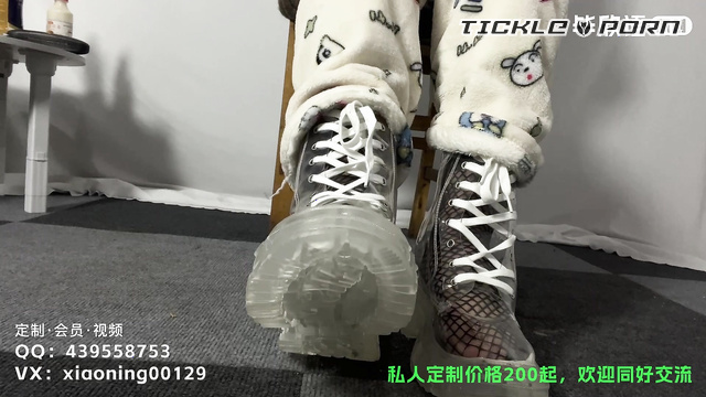 Chinese Tickling TK - Super Dirty White Socks Changing Black Fishnet Stockings