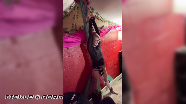 StarrandJewel'sDungeonofDominance - Jewel tied to Y frame with orgasm belt